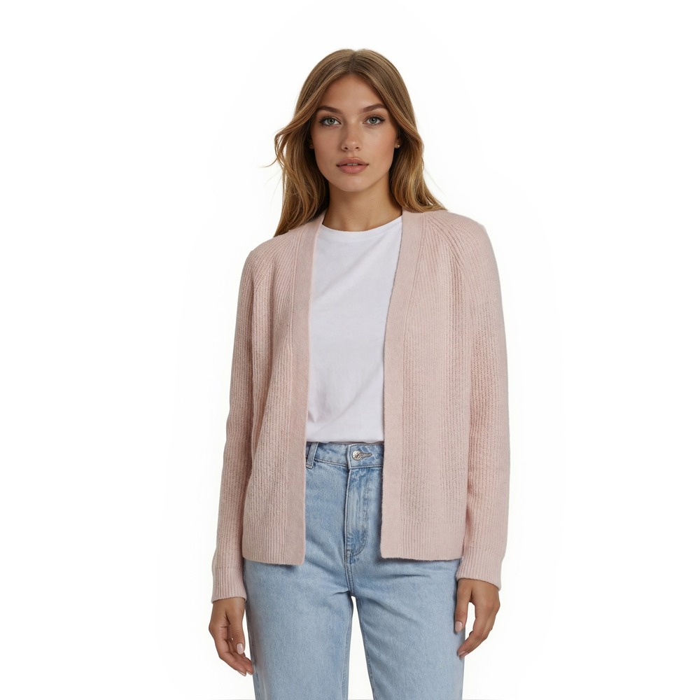 Orvis Cardigan Sweater Women's Size Small Pink 100% Cashmere Ribbed‎ Open Front